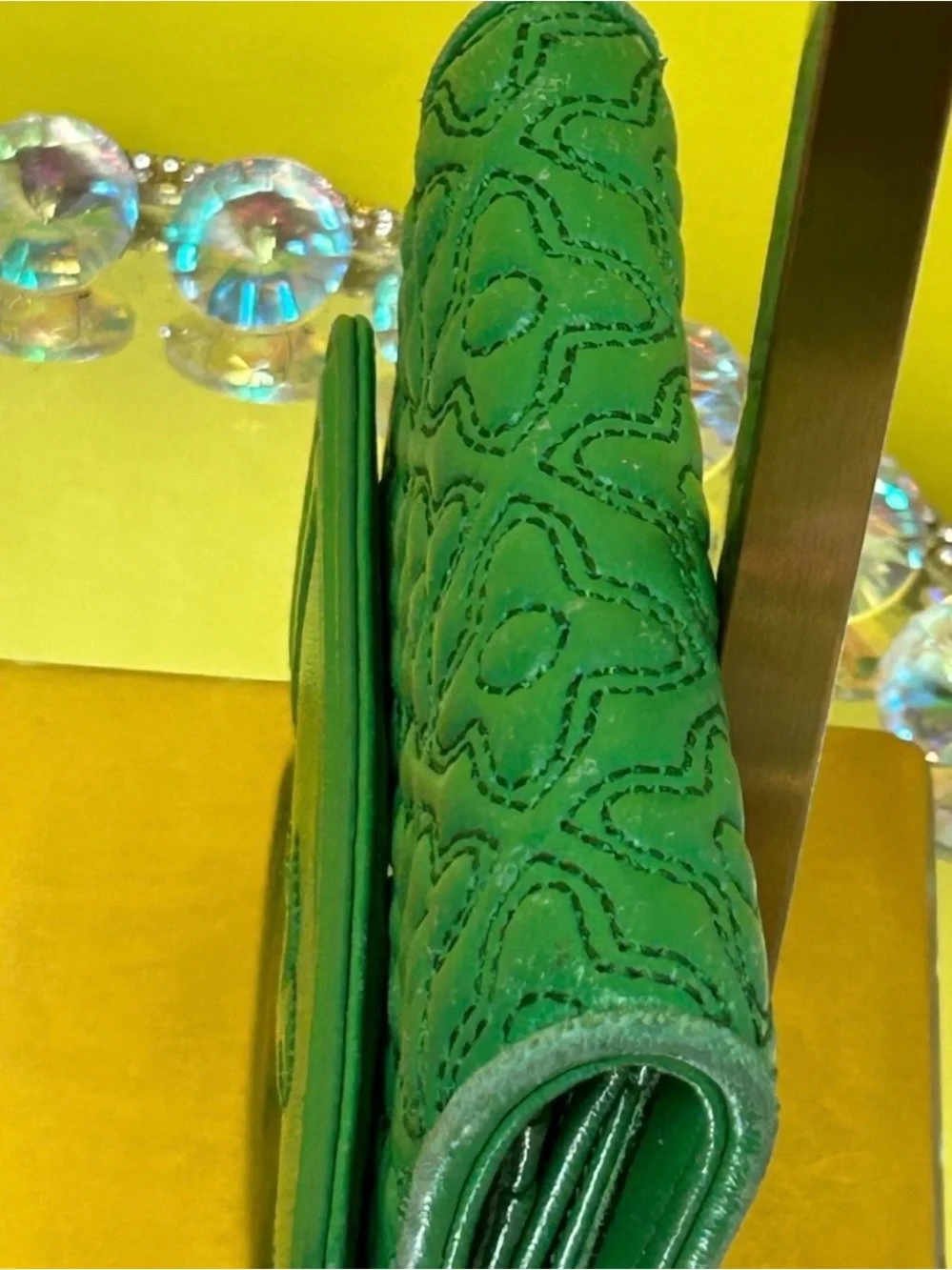 Tory Burch Green Leather Embossed Bifold Wallet